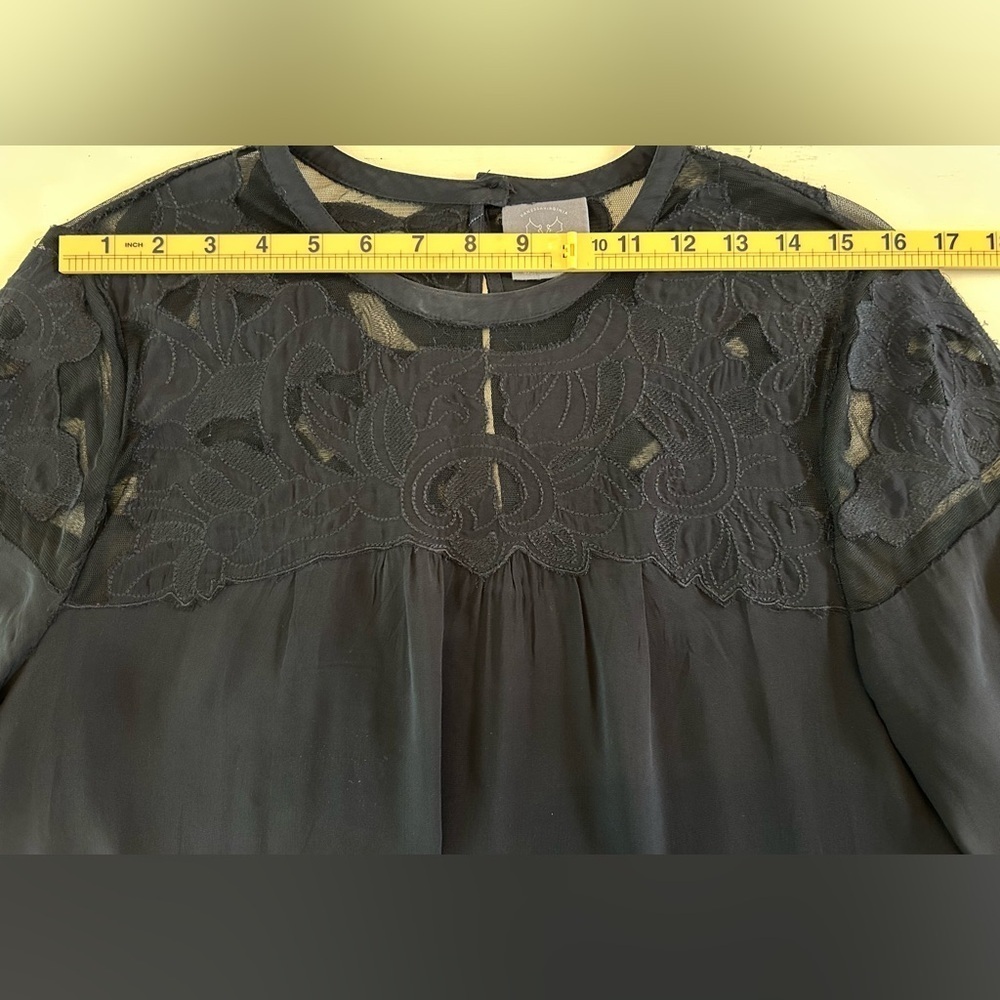 Anthropologie Vanessa Virginia SheerBlack Lace Blouse Long Sleeve Size 8 - Picture 8 of 10
